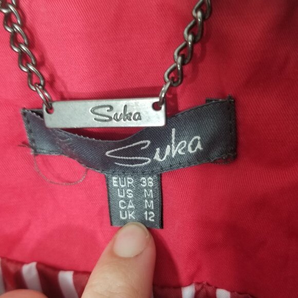 Suka Bright Red Snap Zip Front Coat Lined Jacket Cotton Blend Trench Buckle Med - Picture 2 of 14